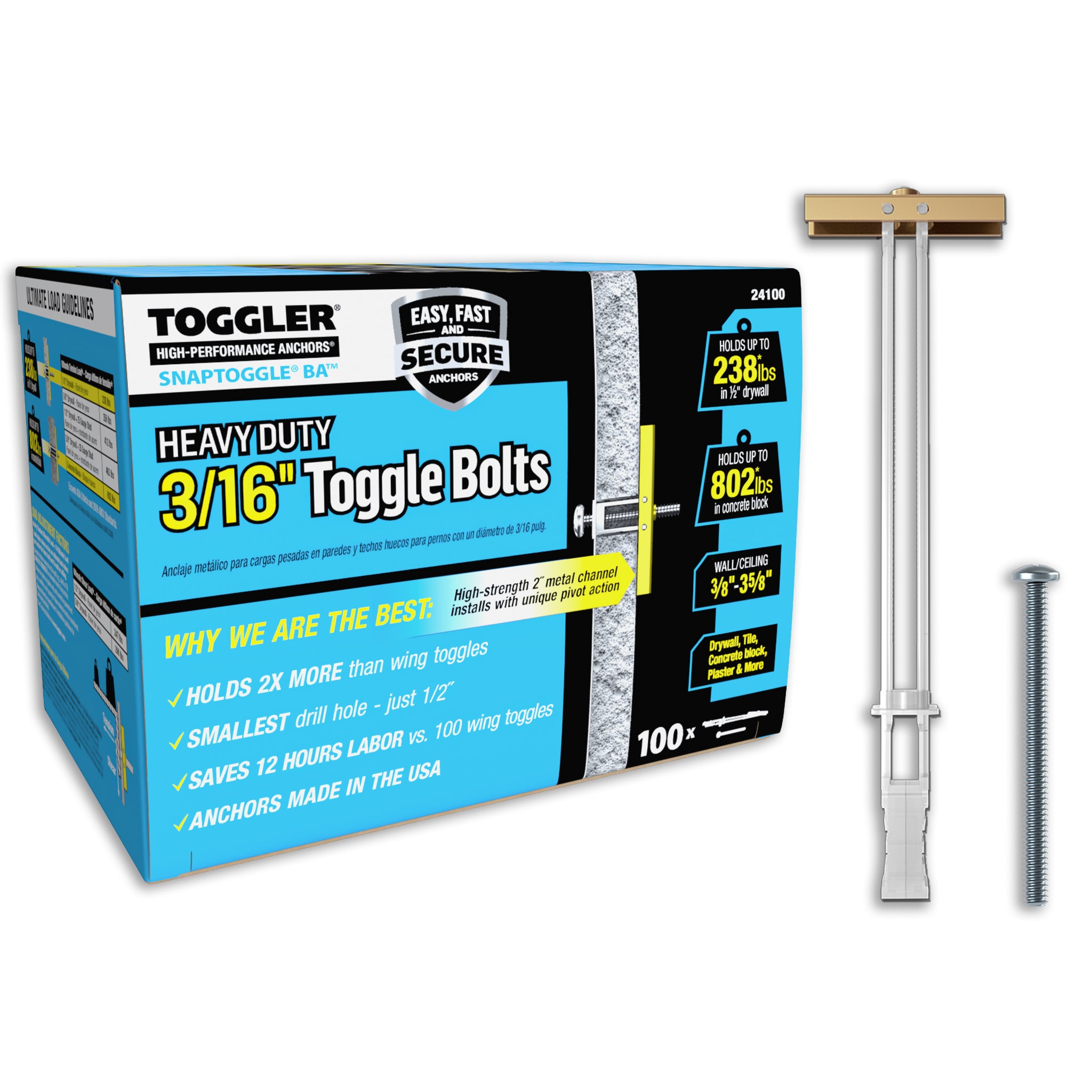 TOGGLER SNAPTOGGLE® Heavy-Duty Toggle Bolt — Carbon Steel