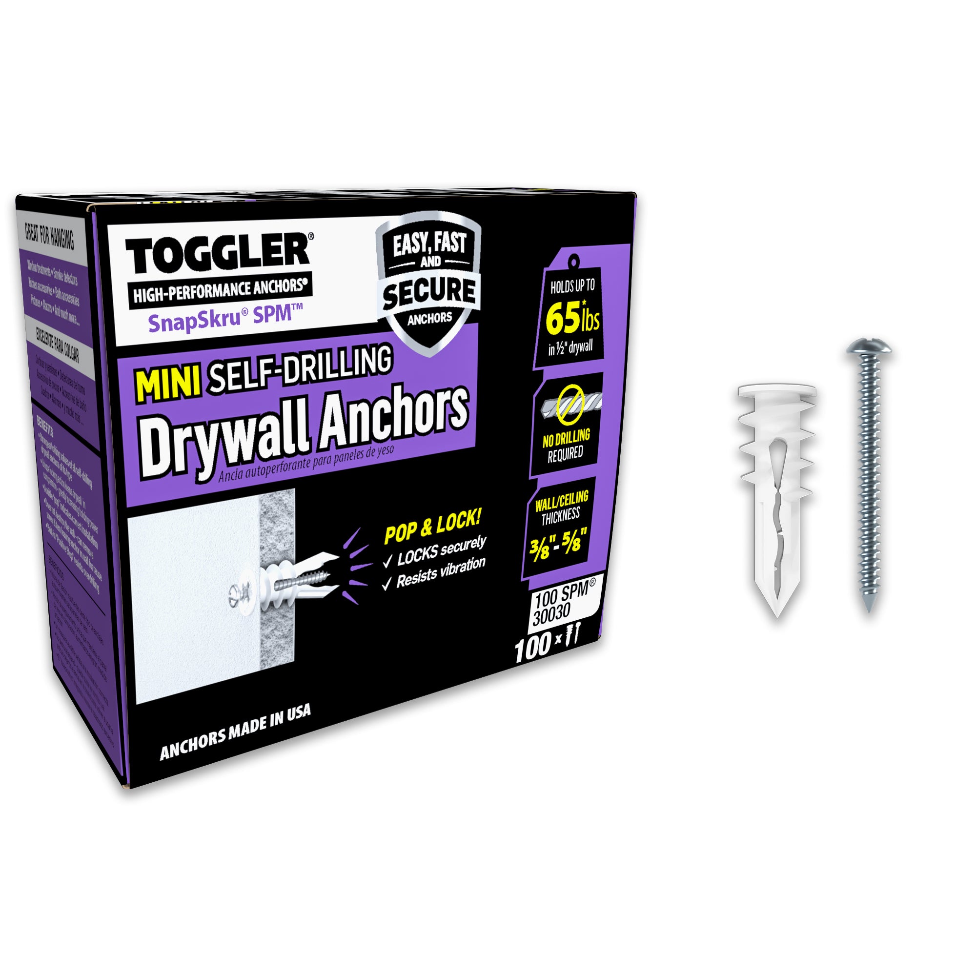 TOGGLER SnapSkru® Self-Drilling Drywall Anchor
