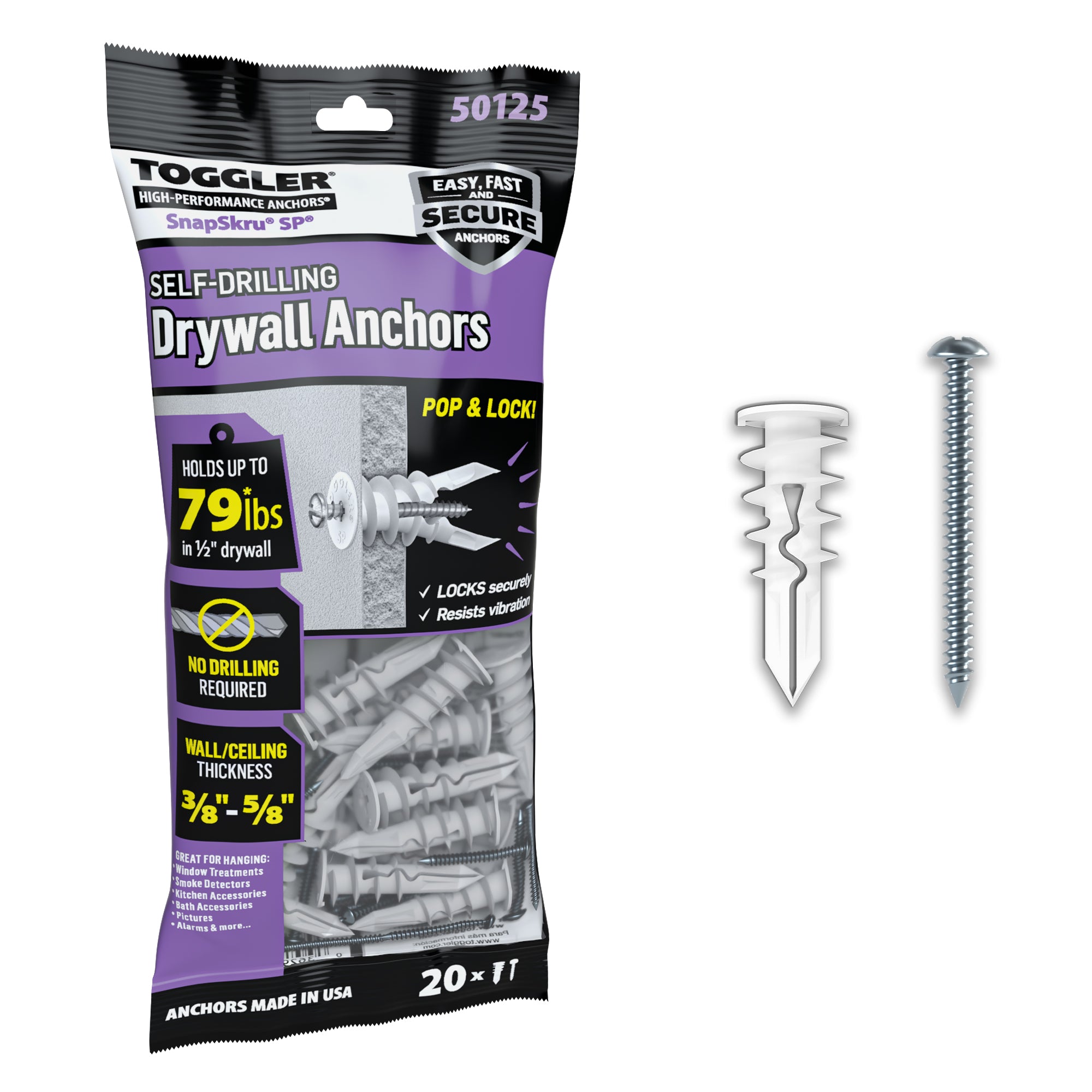 TOGGLER SnapSkru® Self-Drilling Drywall Anchor