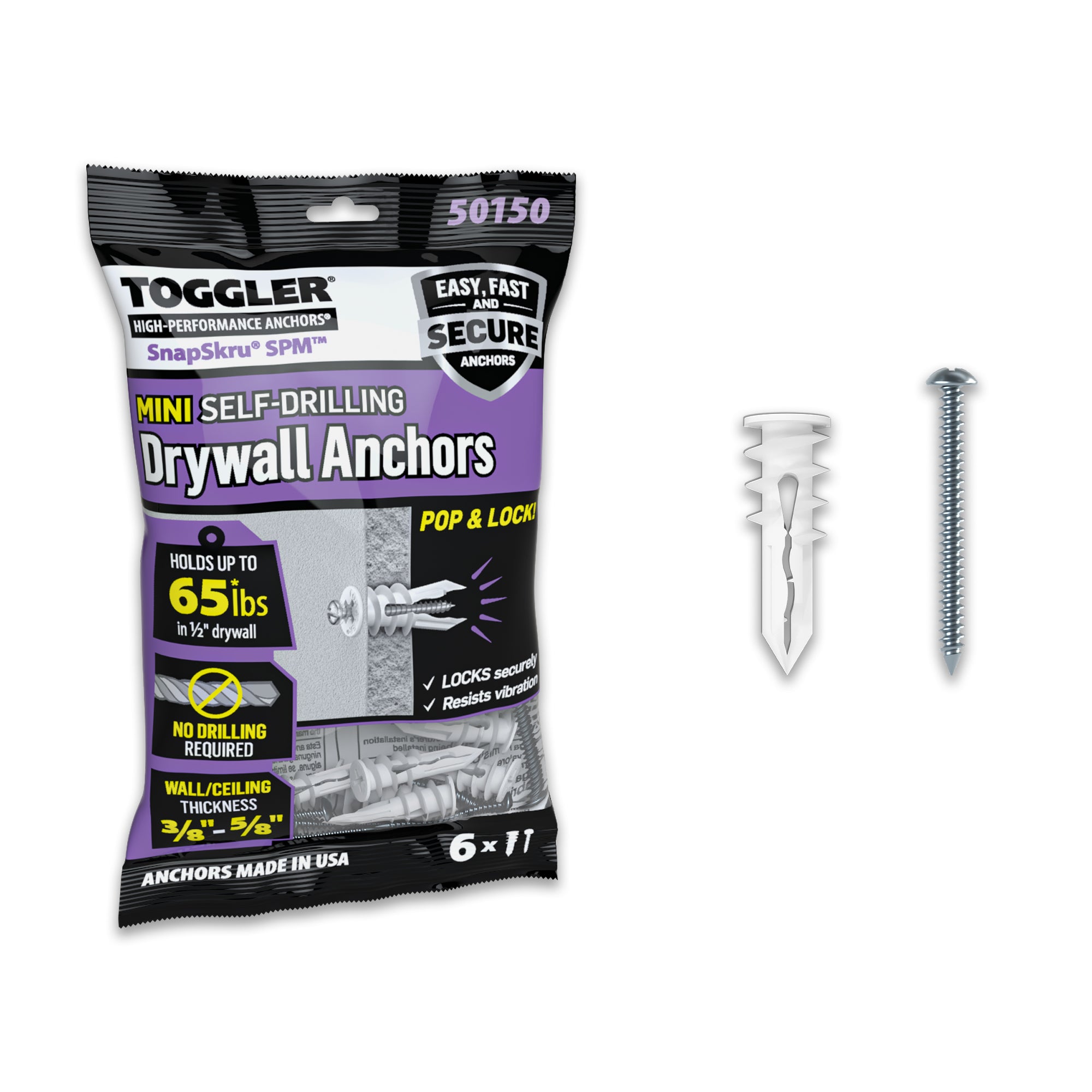 TOGGLER SnapSkru® Self-Drilling Drywall Anchor