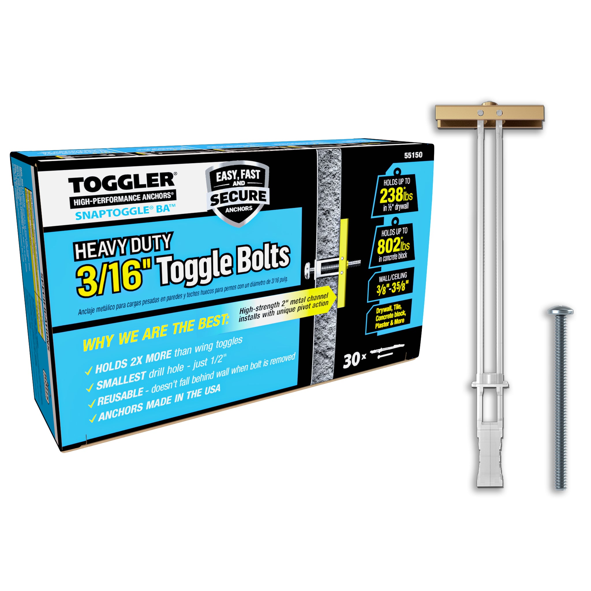TOGGLER SNAPTOGGLE® Heavy-Duty Toggle Bolt — Carbon Steel